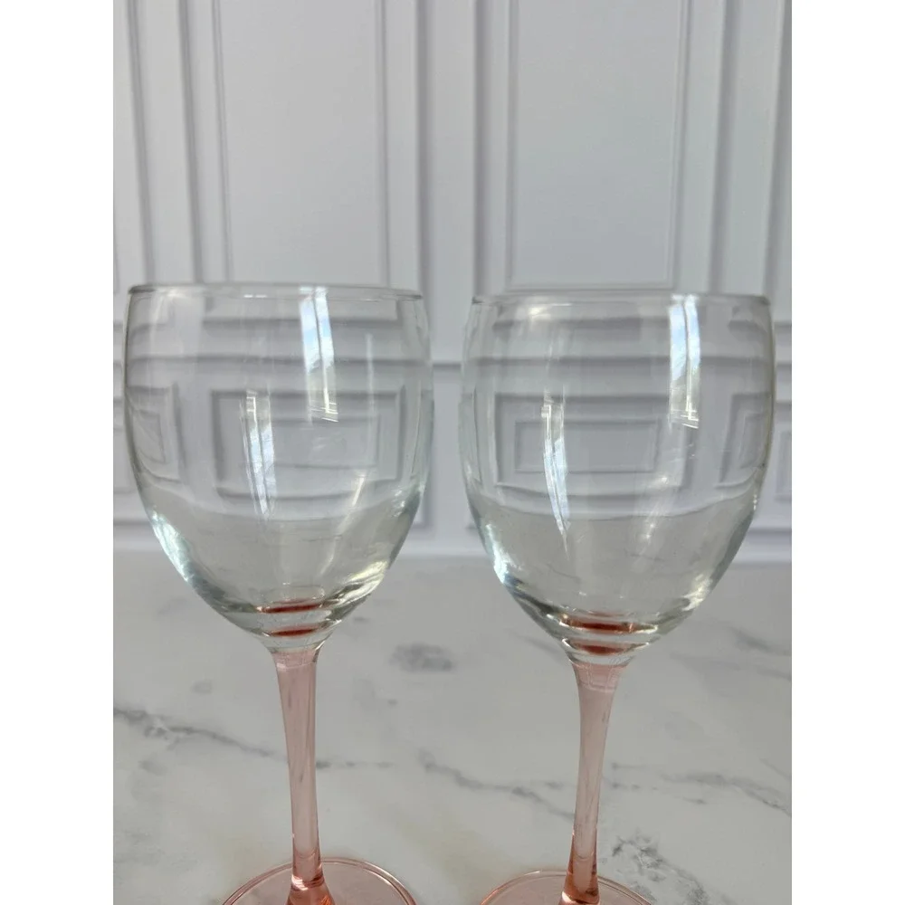 VTG Pair Arcoroc France Pink Stem 7 3/4